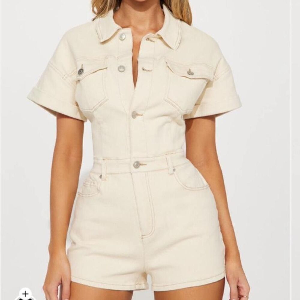 Fashion Nova Cream denim romper